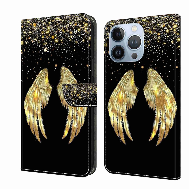 

For iPhone 14 Pro Max Crystal 3D Shockproof Protective Leather Phone Case(Golden Wings)