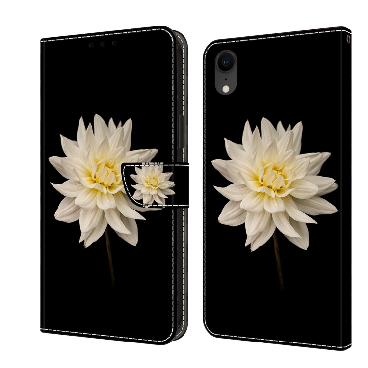 

For iPhone XR Crystal 3D Shockproof Protective Leather Phone Case(White Flower)