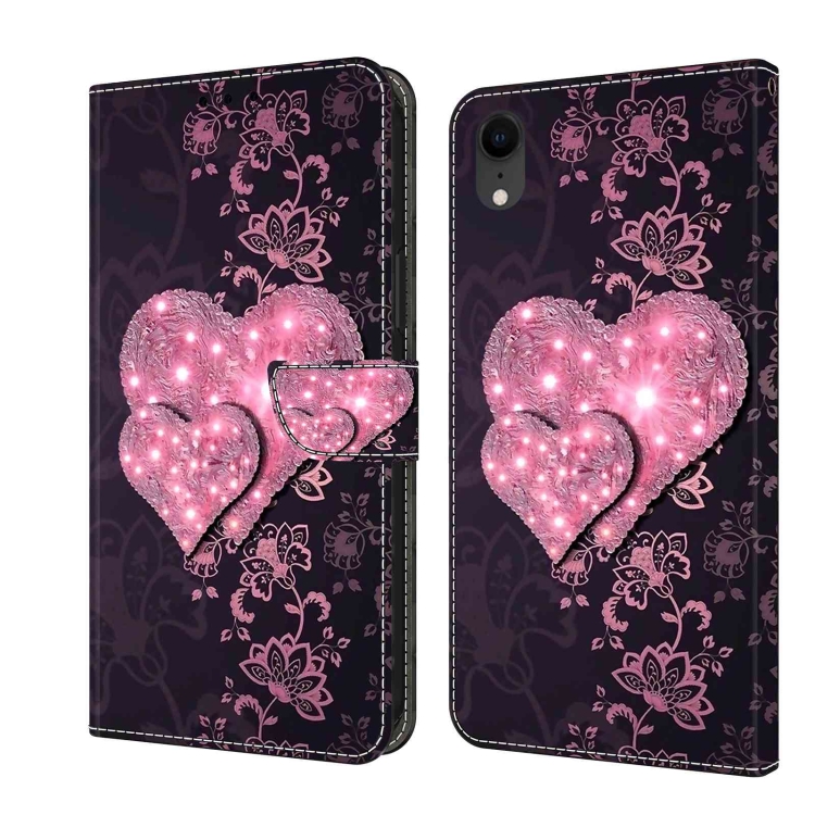 

For iPhone XR Crystal 3D Shockproof Protective Leather Phone Case(Lace Love)