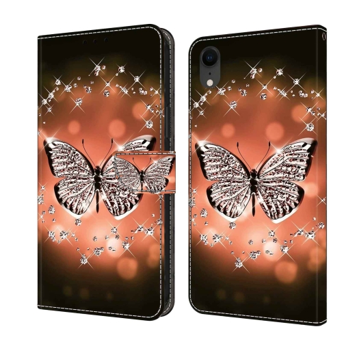 For iPhone XR Crystal 3D Shockproof Protective Leather Phone Case(Crystal Butterfly) чехол противоударный devia glitter shockproof soft case для iphone 13 pro max золотистый