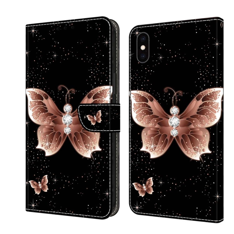 

For iPhone XS Max Crystal 3D Shockproof Protective Leather Phone Case(Pink Diamond Butterfly)