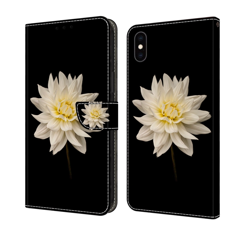

For iPhone XS Max Crystal 3D Shockproof Protective Leather Phone Case(White Flower)