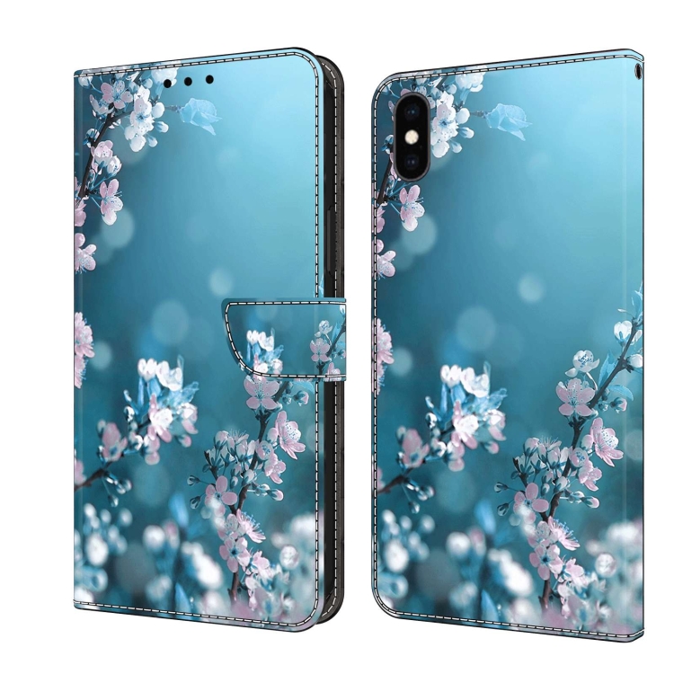 

For iPhone XS Max Crystal 3D Shockproof Protective Leather Phone Case(Plum Flower)