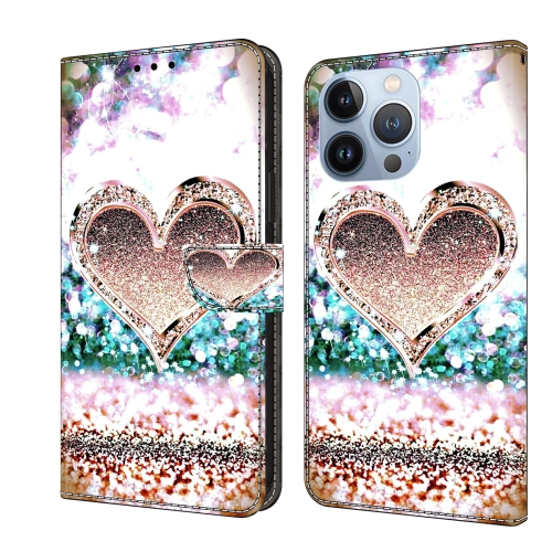 

For iPhone 15 Pro Max Crystal 3D Shockproof Protective Leather Phone Case(Pink Diamond Heart)