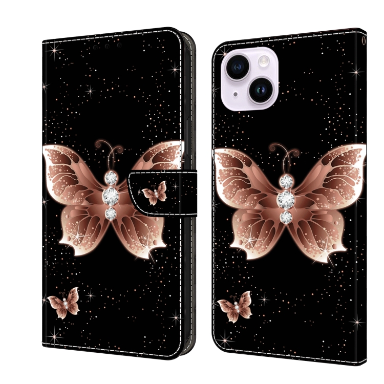 

For iPhone 15 Plus Crystal 3D Shockproof Protective Leather Phone Case(Pink Diamond Butterfly)