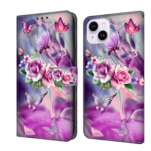 For iPhone 15 Plus Crystal 3D Shockproof Protective Leather Phone Case(Butterfly)