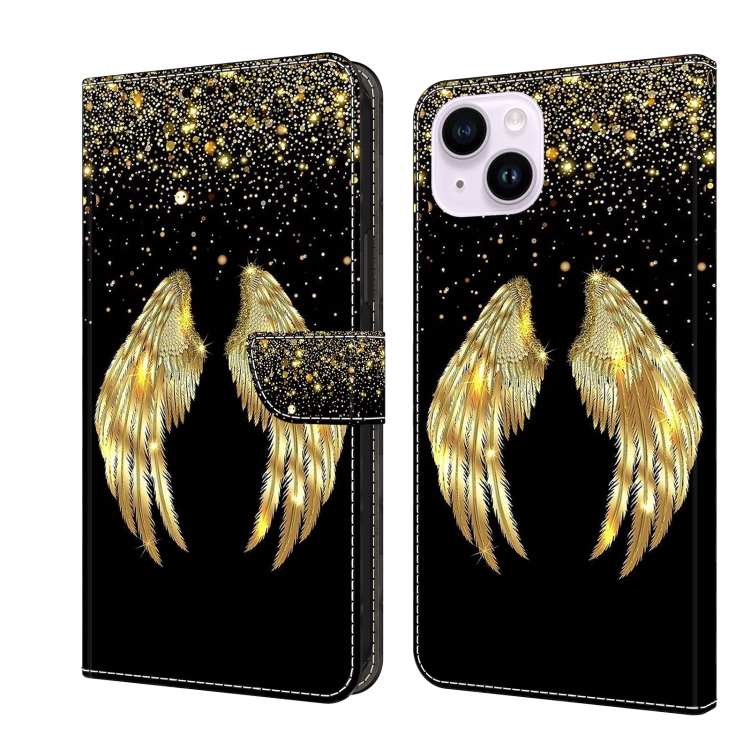 

For iPhone 15 Plus Crystal 3D Shockproof Protective Leather Phone Case(Golden Wings)