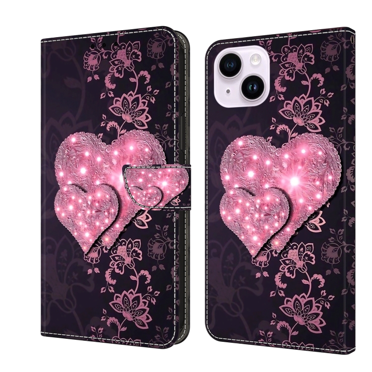 

For iPhone 15 Plus Crystal 3D Shockproof Protective Leather Phone Case(Lace Love)