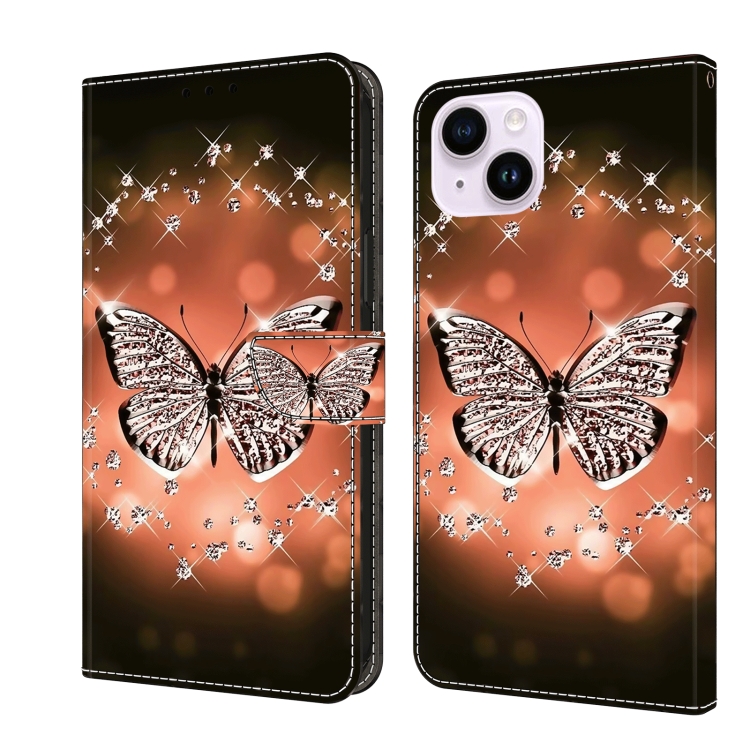 

For iPhone 15 Plus Crystal 3D Shockproof Protective Leather Phone Case(Crystal Butterfly)