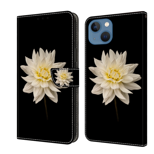 

For iPhone 15 Crystal 3D Shockproof Protective Leather Phone Case(White Flower)