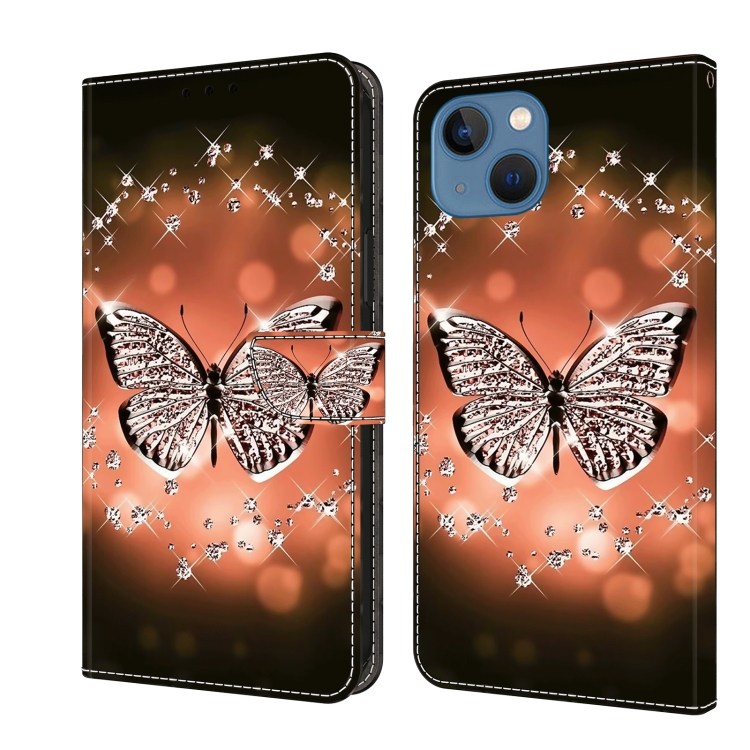 

For iPhone 15 Crystal 3D Shockproof Protective Leather Phone Case(Crystal Butterfly)