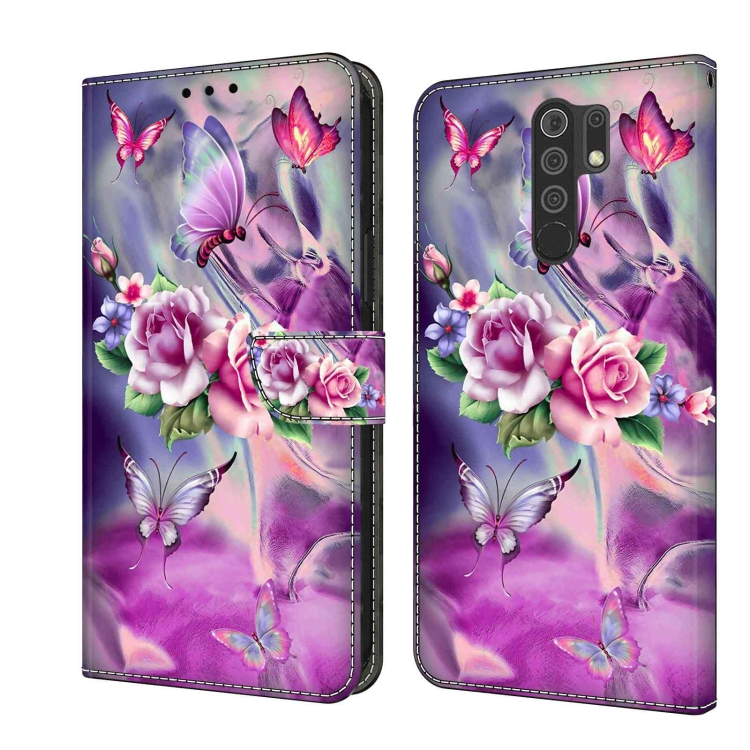 

For Xiaomi Redmi 9 Crystal 3D Shockproof Protective Leather Phone Case(Butterfly)