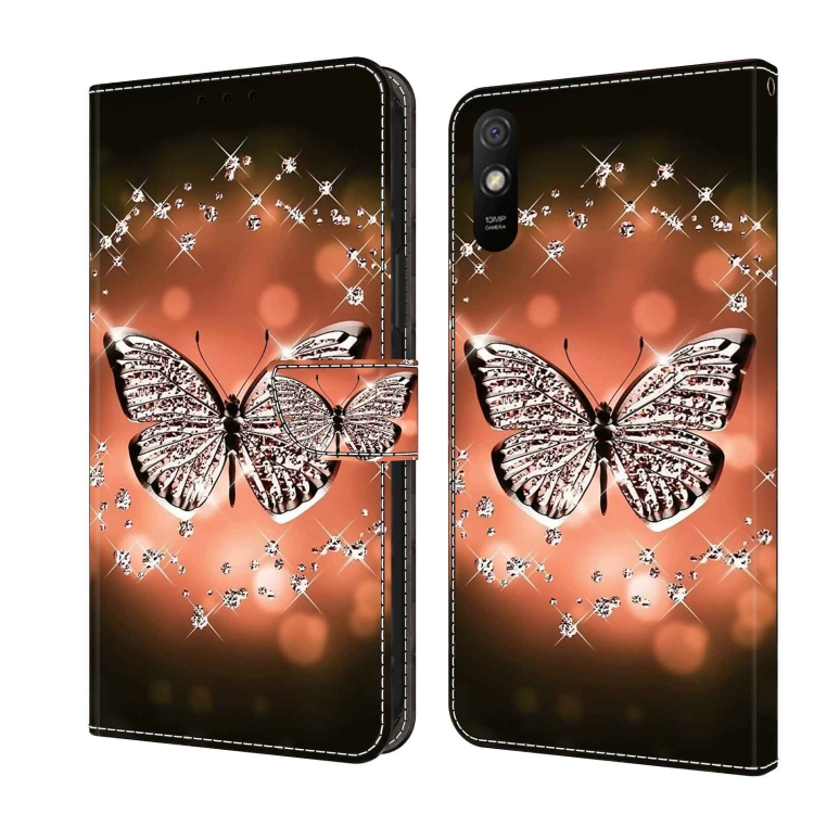

For Xiaomi Redmi 9A Crystal 3D Shockproof Protective Leather Phone Case(Crystal Butterfly)