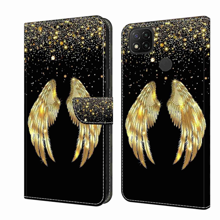 

For Xiaomi Redmi 9C Crystal 3D Shockproof Protective Leather Phone Case(Golden Wings)
