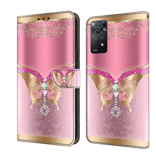 

For Xiaomi Redmi Note 11 Pro 5G / 4G Global Crystal 3D Shockproof Protective Leather Phone Case(Pink Bottom Butterfly)