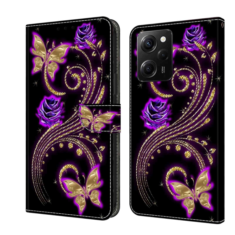 

For Xiaomi Redmi Note 12 Pro Global Crystal 3D Shockproof Protective Leather Phone Case(Purple Flower Butterfly)