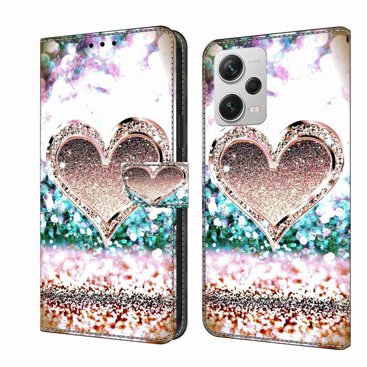 

For Xiaomi Redmi Note 12 Pro+ Crystal 3D Shockproof Protective Leather Phone Case(Pink Diamond Heart)