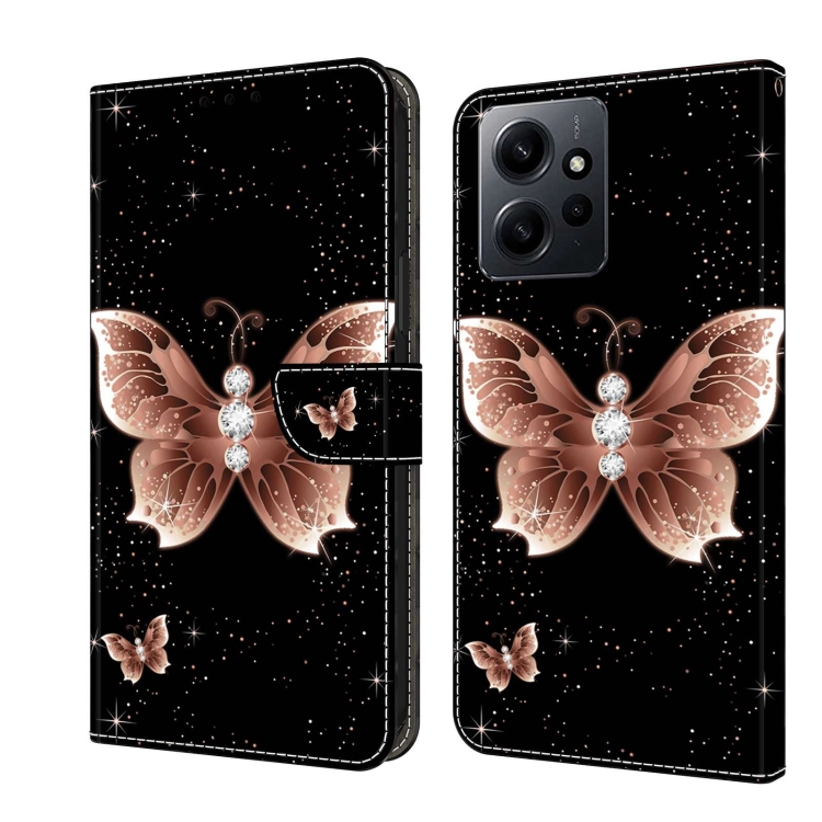 

For Xiaomi Redmi Note 12 4G Crystal 3D Shockproof Protective Leather Phone Case(Pink Diamond Butterfly)
