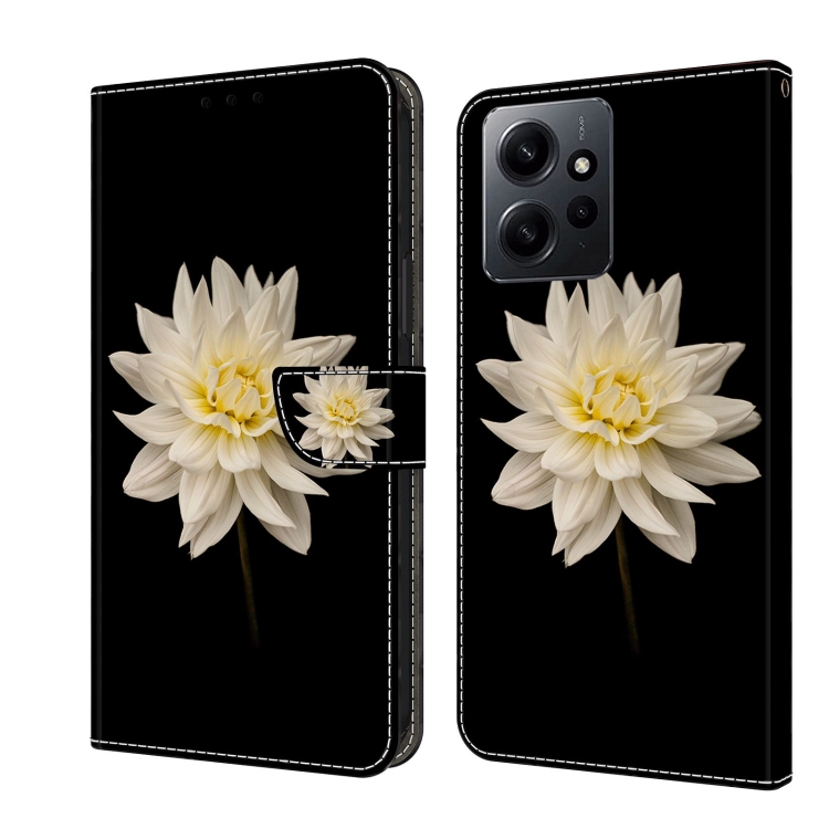 

For Xiaomi Redmi Note 12 4G Crystal 3D Shockproof Protective Leather Phone Case(White Flower)