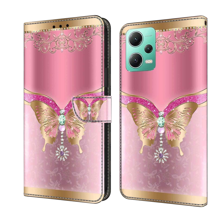 

For Xiaomi Redmi Note 12 5G Global / Poco X5 Crystal 3D Shockproof Protective Leather Phone Case(Pink Bottom Butterfly)