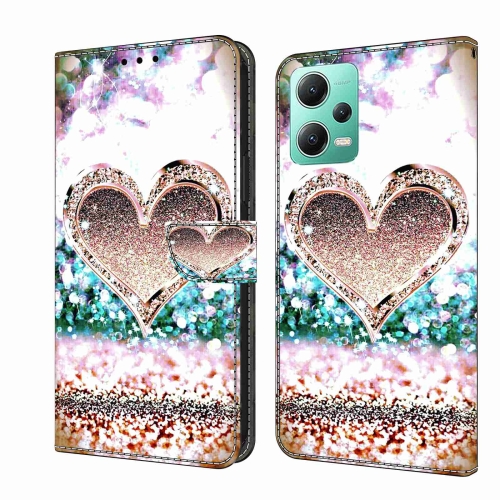 

For Xiaomi Redmi Note 12 5G Global / Poco X5 Crystal 3D Shockproof Protective Leather Phone Case(Pink Diamond Heart)