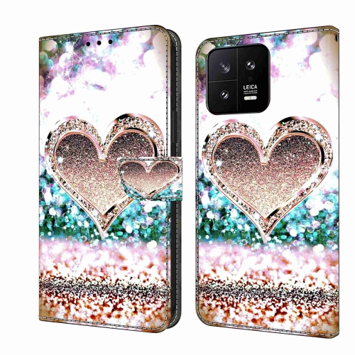 

For Xiaomi 13 Crystal 3D Shockproof Protective Leather Phone Case(Pink Diamond Heart)