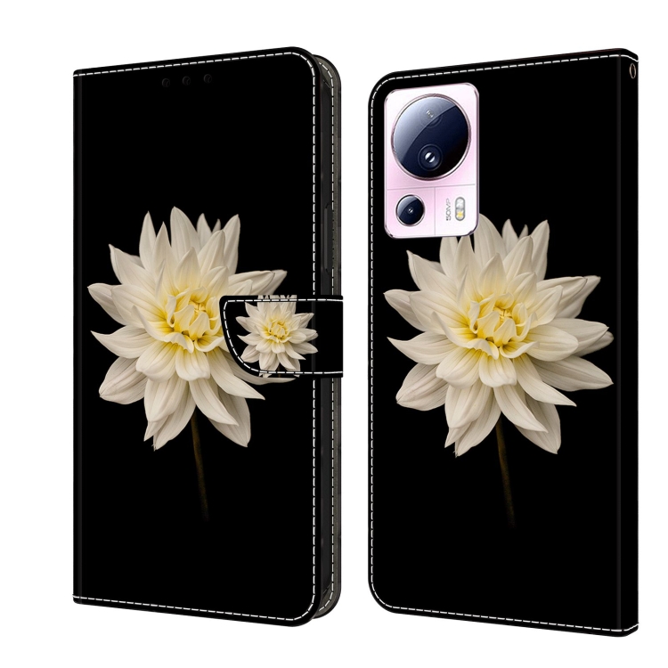

For Xiaomi 13 Lite Crystal 3D Shockproof Protective Leather Phone Case(White Flower)