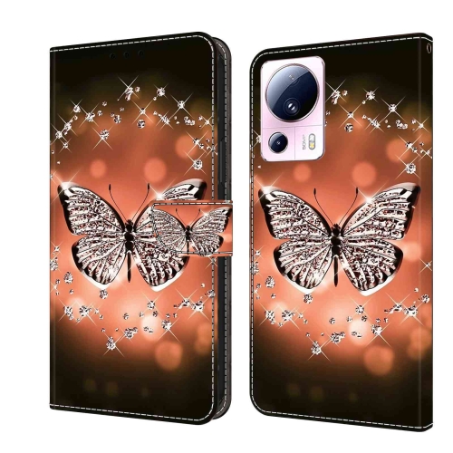 For Xiaomi 13 Lite Crystal 3D Shockproof Protective Leather Phone Case(Crystal Butterfly) for xiaomi redmi note 12s 4g note 11 colored drawing pattern leather phone case gold butterfly