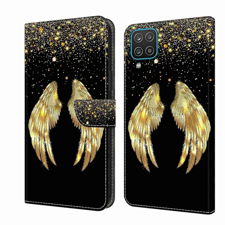 

For Samsung Galaxy A12 4G / 5G Crystal 3D Shockproof Protective Leather Phone Case(Golden Wings)