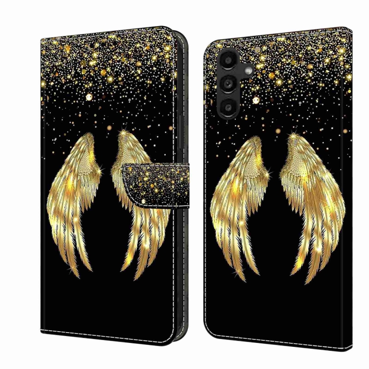 

For Samsung Galaxy A14 4G / 5G Crystal 3D Shockproof Protective Leather Phone Case(Golden Wings)