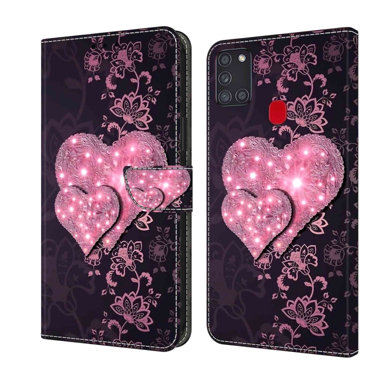 

For Samsung Galaxy A21s Crystal 3D Shockproof Protective Leather Phone Case(Lace Love)