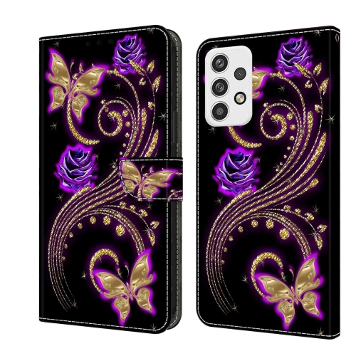 

For Samsung Galaxy A23 5G Crystal 3D Shockproof Protective Leather Phone Case(Purple Flower Butterfly)