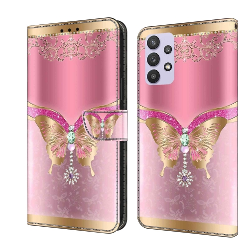 

For Samsung Galaxy A32 5G Crystal 3D Shockproof Protective Leather Phone Case(Pink Bottom Butterfly)