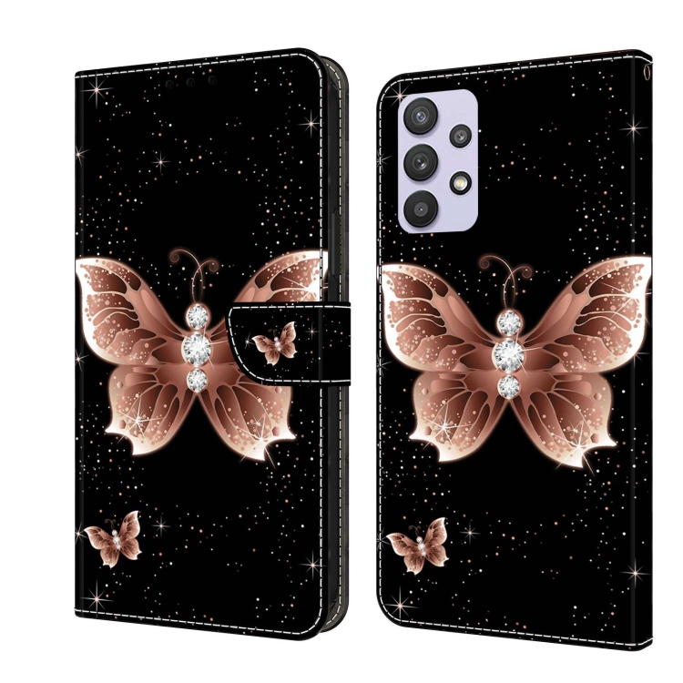 

For Samsung Galaxy A32 5G Crystal 3D Shockproof Protective Leather Phone Case(Pink Diamond Butterfly)