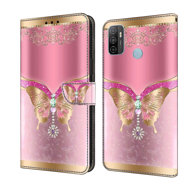 

For Samsung Galaxy A33 5G Crystal 3D Shockproof Protective Leather Phone Case(Pink Bottom Butterfly)