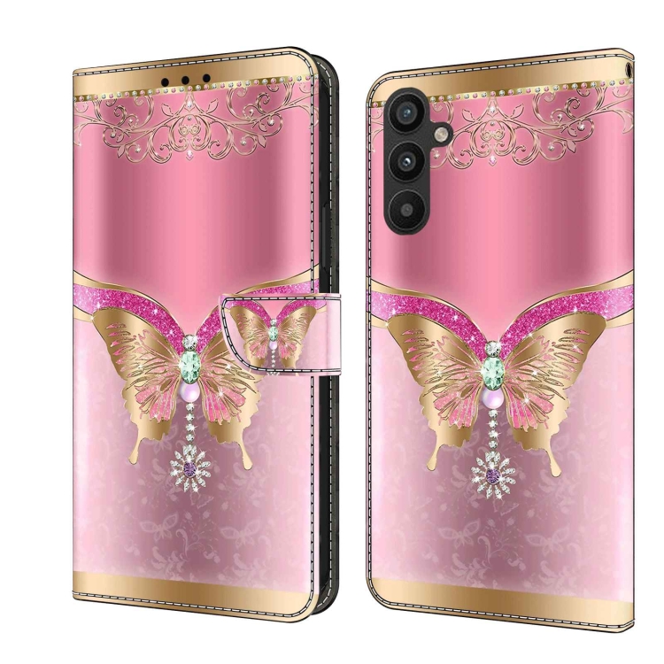 

For Samsung Galaxy A34 5G Crystal 3D Shockproof Protective Leather Phone Case(Pink Bottom Butterfly)
