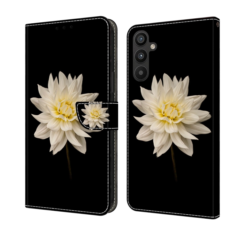 

For Samsung Galaxy A34 5G Crystal 3D Shockproof Protective Leather Phone Case(White Flower)