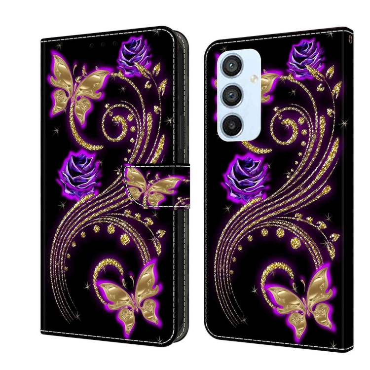 

For Samsung Galaxy A54 5G Crystal 3D Shockproof Protective Leather Phone Case(Purple Flower Butterfly)