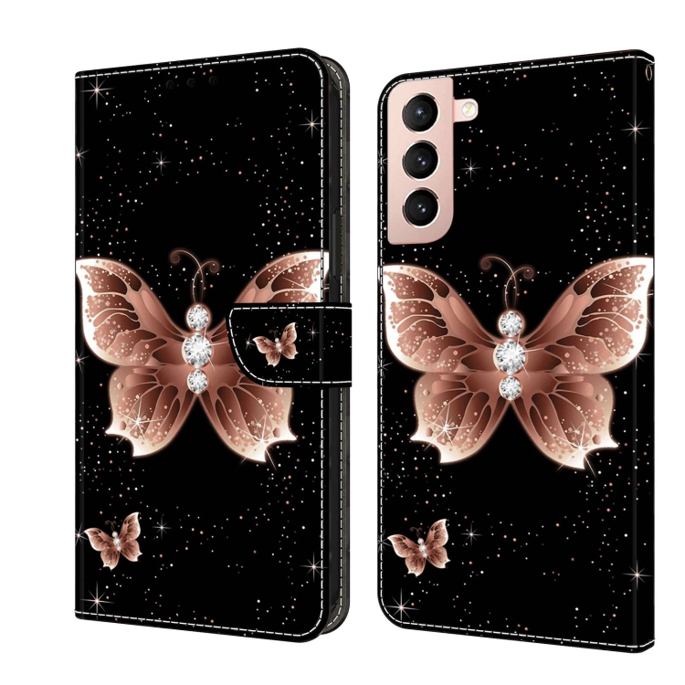 

For Samsung Galaxy S21 Crystal 3D Shockproof Protective Leather Phone Case(Pink Diamond Butterfly)