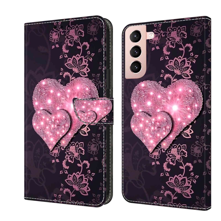 

For Samsung Galaxy S21 Crystal 3D Shockproof Protective Leather Phone Case(Lace Love)