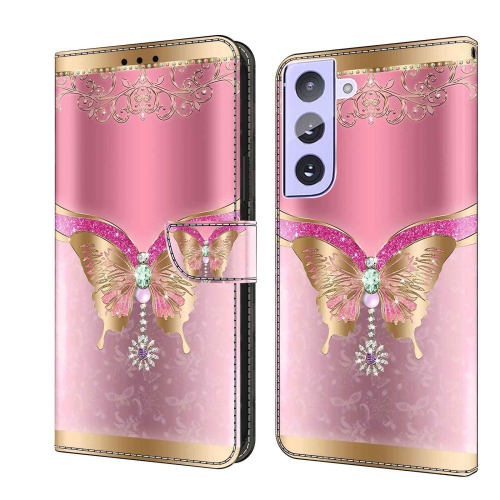 

For Samsung Galaxy S21+ Crystal 3D Shockproof Protective Leather Phone Case(Pink Bottom Butterfly)