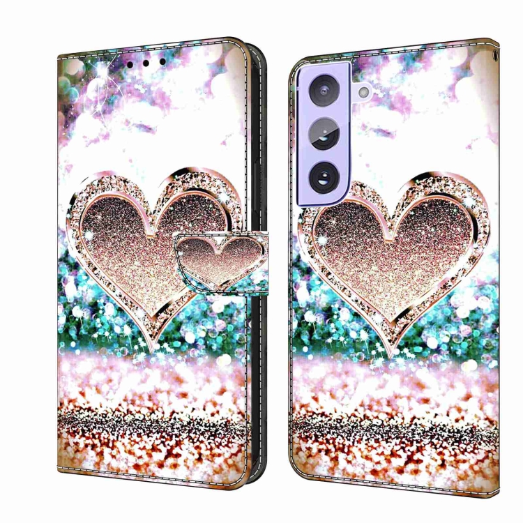 

For Samsung Galaxy S21+ Crystal 3D Shockproof Protective Leather Phone Case(Pink Diamond Heart)