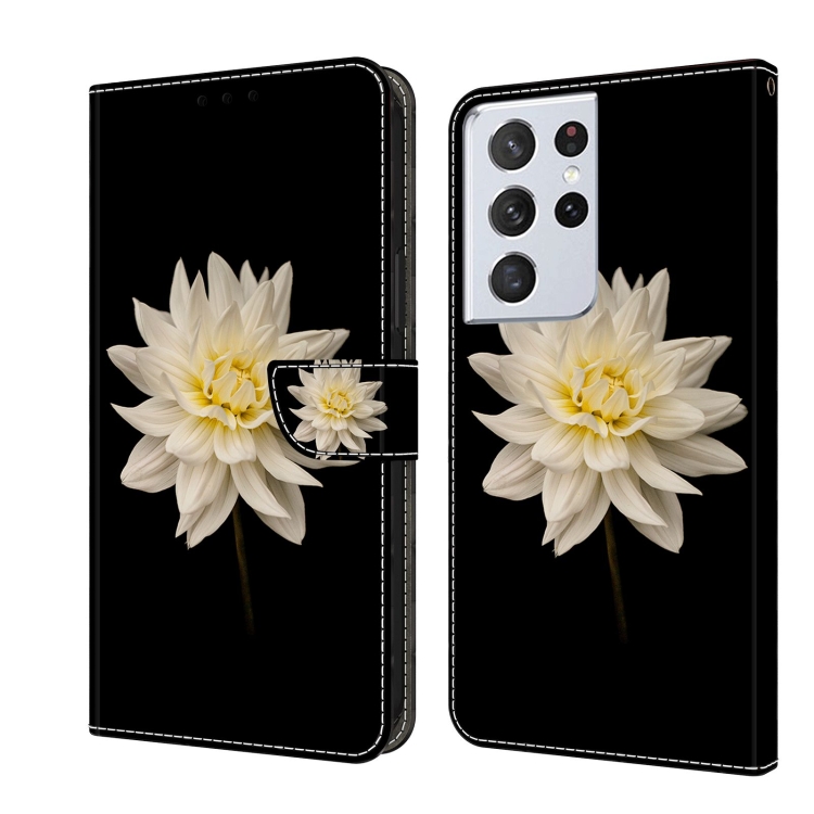 

For Samsung Galaxy S21 Ultra Crystal 3D Shockproof Protective Leather Phone Case(White Flower)