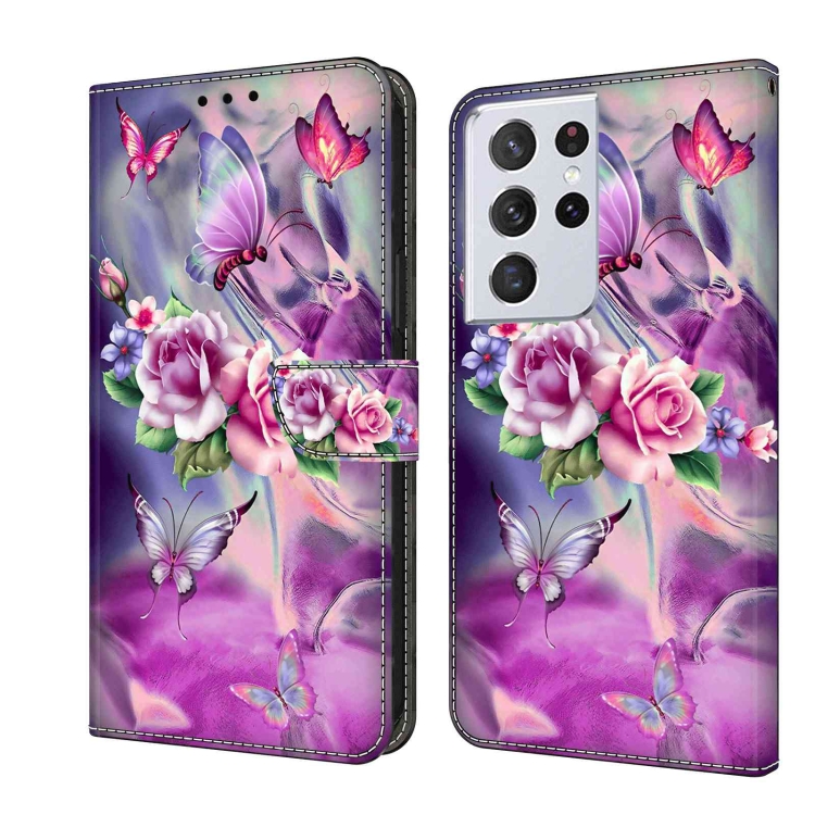 

For Samsung Galaxy S21 Ultra Crystal 3D Shockproof Protective Leather Phone Case(Butterfly)