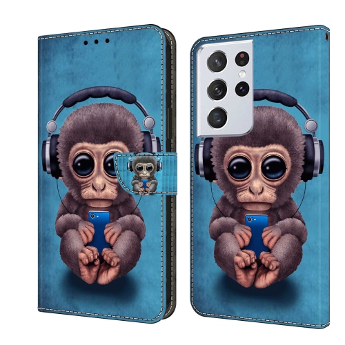 

For Samsung Galaxy S21 Ultra Crystal 3D Shockproof Protective Leather Phone Case(Orangutan)