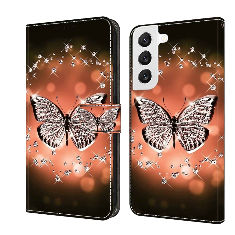 

For Samsung Galaxy S22 Crystal 3D Shockproof Protective Leather Phone Case(Crystal Butterfly)