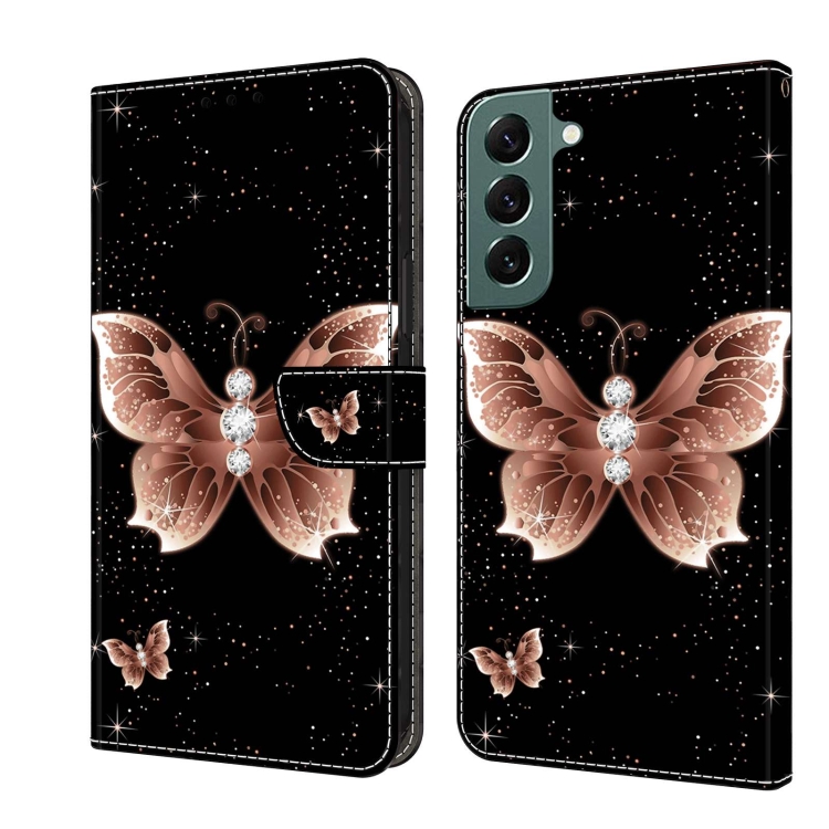 

For Samsung Galaxy S22+ Crystal 3D Shockproof Protective Leather Phone Case(Pink Diamond Butterfly)