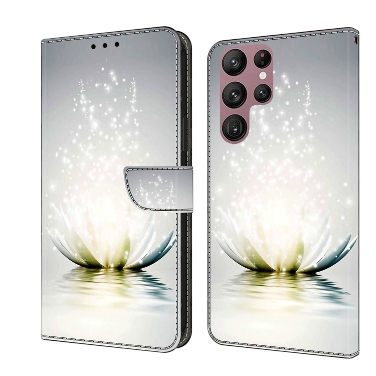 

For Samsung Galaxy S22 Ultra Crystal 3D Shockproof Protective Leather Phone Case(Light Lotus)