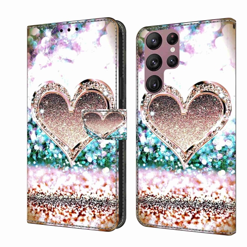 

For Samsung Galaxy S22 Ultra Crystal 3D Shockproof Protective Leather Phone Case(Pink Diamond Heart)