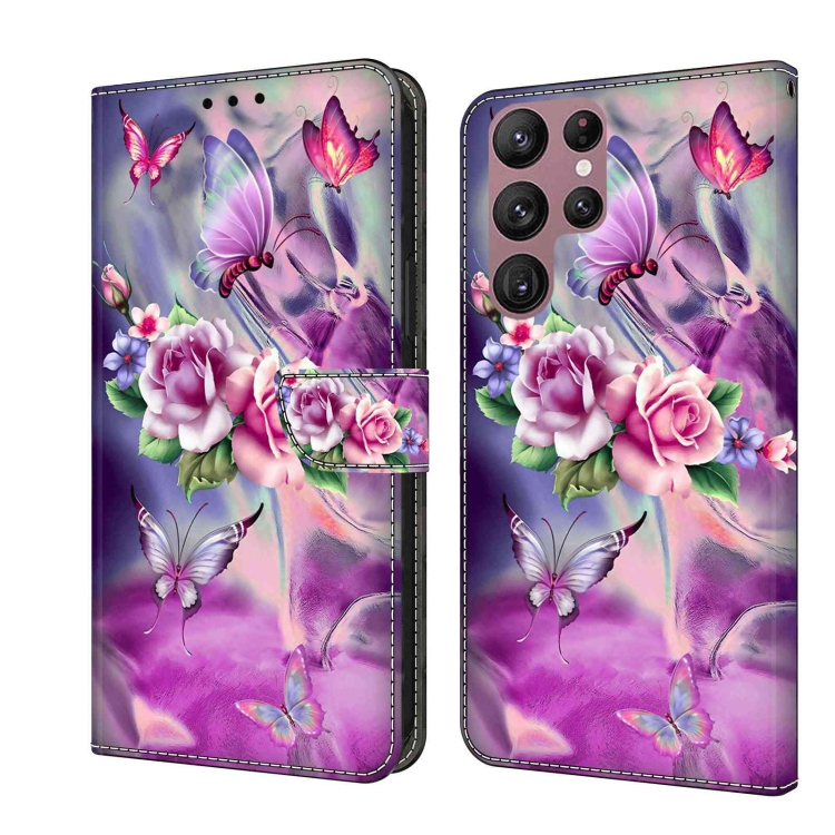 

For Samsung Galaxy S22 Ultra Crystal 3D Shockproof Protective Leather Phone Case(Butterfly)